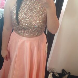 Sherri Hill Silver and Gold Sequin Halter Gown